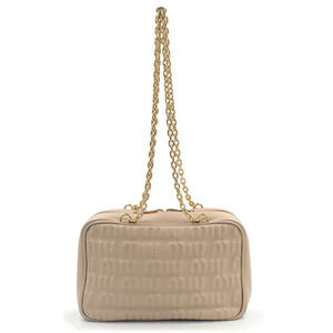 Miu Miu Embossed Logo Chain Shoulder Bag Leather Beige